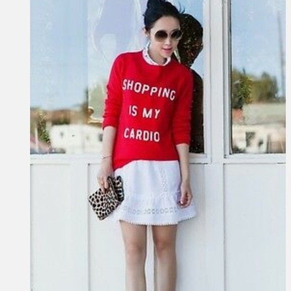 WILDFOX Shopping Is My Cardio Angora Blend Crewneck Sweater in Red S - Picture 2 of 10